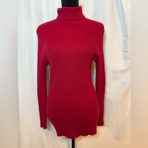 Jessica London 100% cotton red asymmetrical ribbed turtleneck sweater tunic